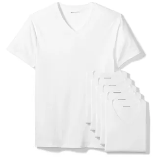 Amazon Essentials Unterhemden Herren mit V-Ausschnitt, Atmungsaktiv, Baumwolle, 6er-Pack, Weiß, XL