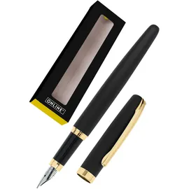 ONLINE USV-Systeme ONLINE Füller Eleganza I Metall I Farbe Schwarz&Gold I Federstärke M I Metallclip I inkl. Tintenpatrone blauschreibend I für Standard-Tintenpatronen in Geschenkverpackung