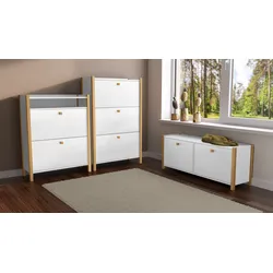 Schuhkipper ANDAS, braun (weiß, eiche), B:84cm H:132cm T:26cm, Sideboards, im skandinavischen Design