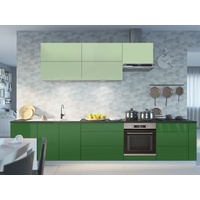 Feldmann-Wohnen Küchenzeile Florence, 355x50x207cm weiß matt / weißgrün - smaragdgrün Hochglanz, grifflos grün