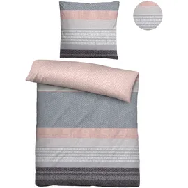 biberna Bettgarnitur Quermuster Grau/Silber 135 x 200 cm + 80 x 80 cm