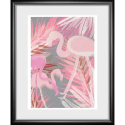 queence Bild »Flamingo«, Vögel-Vogelbilder-Flamingos-Pflanzen-Pflanzenbilder, HD Premium Poster-Druck inkl. Holzrahmen queence Farbe Bild(er): bunt