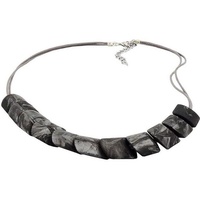 Gallay Perlenkette Schrägperle Kunststoff silbergrau-marmoriert-matt Kordel hellgrau 45cm (1-tlg) schwarz