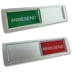 CombiCraft Schiebeschild "Anwesend-Abwesend" in einem silberfarbenen Kunststoffschiebeprofil ca. 178x50mm