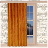 SeGaTeX home fashion Thermo Chenille Flóki Deko-Vorhang Gold mit Universal-Reihband (Kräuselband) Thermo-Wärmevorhang Deko-Schal 245 x 130 cm