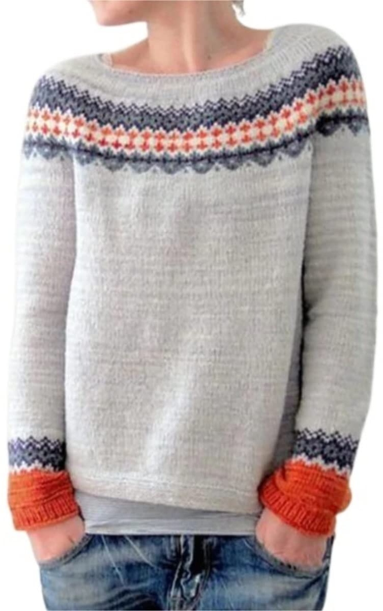 MOUKIM 2023 Pullover Damen Rundhalsausschnitt Farbe Blocking Lose Mode Pullover Pullover Damen Frühling Strickpullover (Color : GRAU, Einheitsgröße : M)