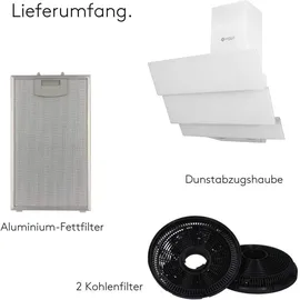Wiggo Dunstabzugshaube 60cm kopffrei I Abluft Umluft Dunstabzug 300m3/h - LED Touch-Display 3 Stufen I Schräghaube inkl. Fettfilter & 2x Kohlefil... - weiß
