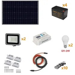 Alcapower Photovoltaik-Insel-Kit 160 W – Kit mit Solarpanel, Laderegler, Projektor und Installationszubehör