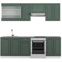 Vicco Küchenzeile Fame-Line 240 cm Grün-Gold Landhaus/Weiß