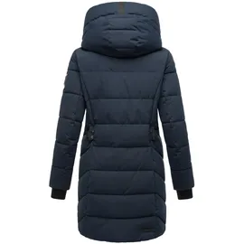 Navahoo Damen, Wintermantel warmer Steppmantel lang mit Kapuze und abnehmbarem Fleece-Kragen Knutschilein Navy Gr. S - S