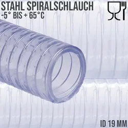 19 mm 3/4 Zoll Saug Ansaug Druck Abwasser Pumpen Schlauch Stahlspirale transpar..."