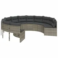 vidaXL Gartensofa mit Kissen Rund Grau Poly Rattan