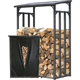 Quick Star Kaminholzregal Metall 130 x 70 x 185 cm mit Wetterschutz Anthrazit