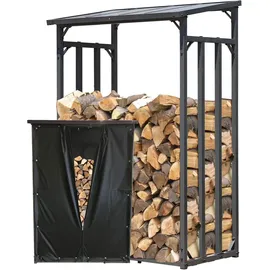 Quick Star Kaminholzregal Metall 130 x 70 x 185 cm mit Wetterschutz Anthrazit