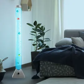 GLOBO Wassersäule Stehleuchte Sprudelsäule Farbwechsel Dekolampe LED Stehlampe, mit 5 Deko-fischen, Sprudelstärke einstellbar, Lxbxh 21,5x21,5x120 cm