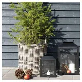 LebensWohnArt Dekokorb Natur Rattankorb BAKUL rund White-Wash 50cm Griffe Pflanzkorb Inlay