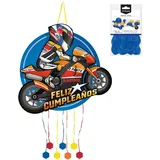 OH YEAH Piñata Motorrad-Geburtstag, groß, 45 x 43,5 cm + 10 marineblaue Luftballons, 30 cm, Dekoration für Kinderpartys, große Pinata zum Befüllen, Spielzeug und Süßigkeiten, leicht zu befüllen