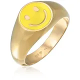 KUZZOI Ring 925 Sterling Silber mit Smiling Face, Siegelring, Smiling Face in Gelb | Gr.: 62