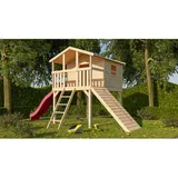 Karibu Stelzenhaus Benjamin Set Natur Holzrampe Rutsche 3 m Rot