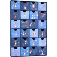 BRUBAKER befüllbarer Adventskalender DIY Weihnachtskalender mit 24 Türchen zum Befüllen Wichtel Zwerge Blau (Wiederverwendbar, 1-tlg), Kalender für Gutscheine Süßigkeiten 32,5 cm Pappe blau 22 cm x 32.5 cm x 5.4 cm