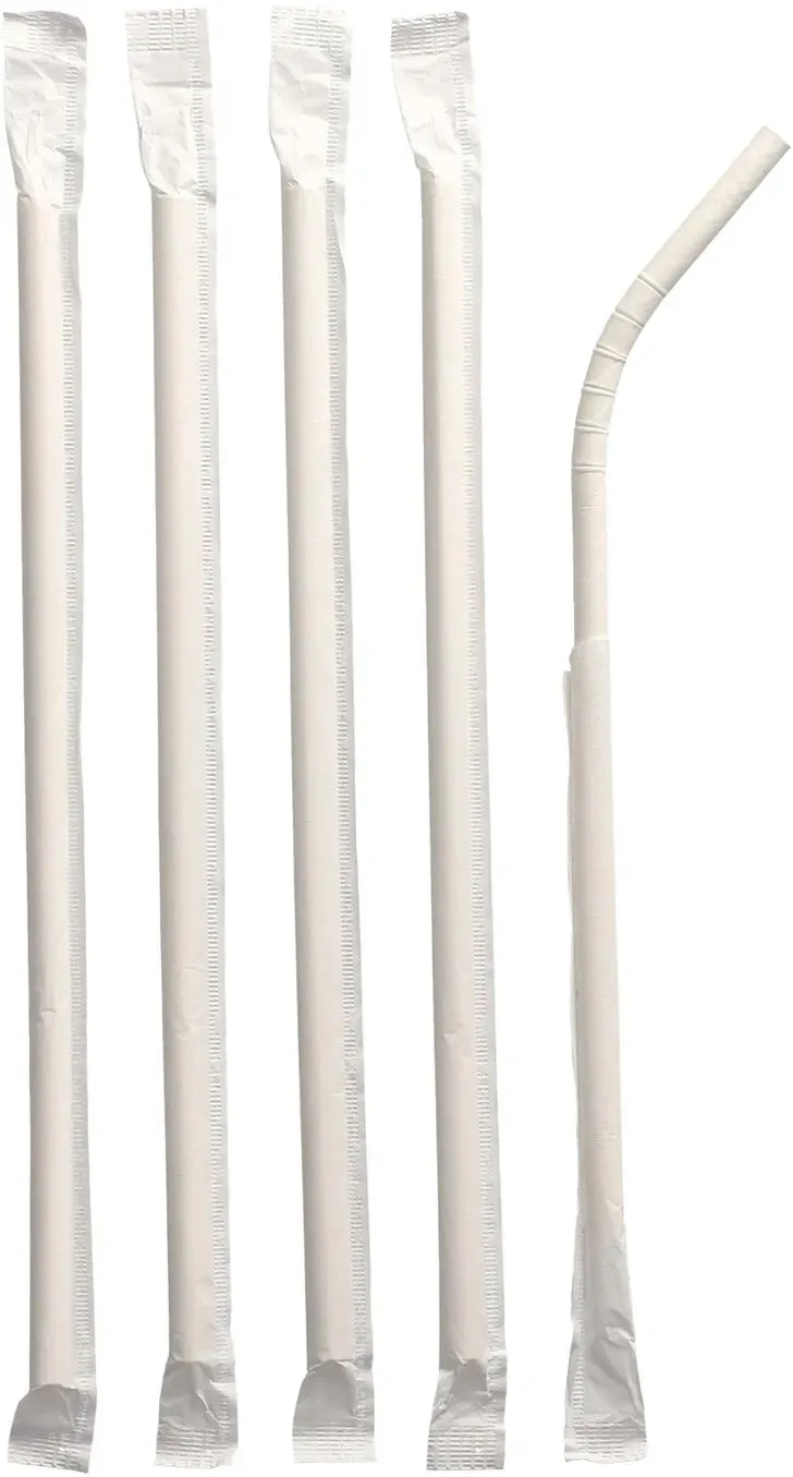 Papiertrinkhalme flexibel Flexhalme O 6 mm 20 cm weiss einzeln gehüllt, 100 Stk.
