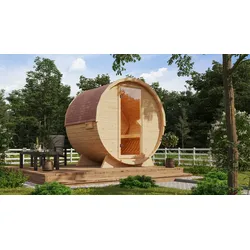 Saunahaus KARIBU "Set 1", beige (naturbelassen), Bio-Kombiofen, externe Steuerung, 9 kW, Saunen, naturbelassen, mit Ofen