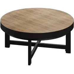 BO | Bistro Lounge Tisch | Ø80xH34cm | 50mm | Schwarzer Rand | Eiche/ Schwarz