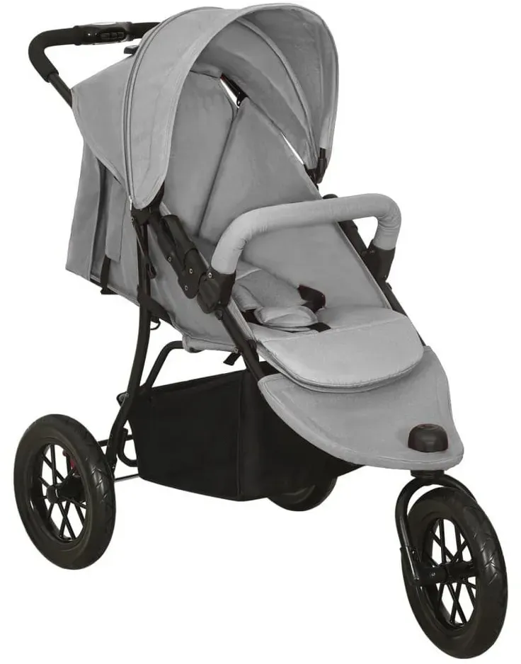 vidaXL Kombi-Kinderwagen Kinderwagen Kinderkarre Buggy 3-Rad-Buggy Karre Hellgrau Stahl grau