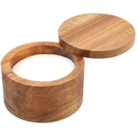 KITCHENDAO Salzkeller aus Akazienholz, eleganter Küchenhalter mit drehbarem Magnetdeckel zur Aufbewahrung von Lieblingsgewürzen, Pfeffer, Gewürzen oder Bad, 170 ml