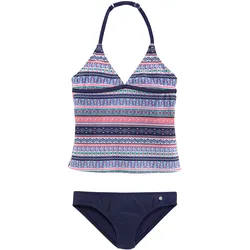 Tankini S.OLIVER "Barcelona Kids", Kinder, Gr. 146/152, N-Gr, bunt (blau, rosé, gestreift), Polyamid, Colorblocking, Bikini-Sets, im frechen Streifen-Look