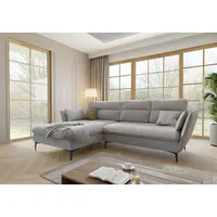 s-style möbel Ecksofa Egon mit Schlaffunktion und Bettkasten aus Hellgrau Samt-Stoff mit hohen schwarzen Metallfüßen,B/T/H: 260 cm/ 168 cm / 91 cm, Ottomane links - Grau