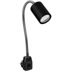 ledscom.de GU10 Steckdosenlampe WAIKA Schwanenhals, Schalter, schwarz inkl. GU10 LED Lampe 206lm weiß