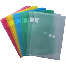 Dokumententaschen A4 quer mit Klettverschluss, transparent farbig sortiert, aus PP - 10 Stück