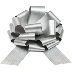 Geschenkschleife 30cm Ziehschleife wetterfest groß Dekoschleife Auto Tür Eröffnung Weihnachtsschleife Geschenk Weihnachten Hochzeit Geburtstag Silber