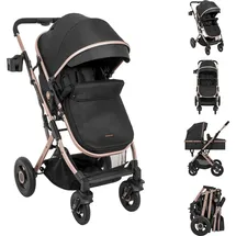 KIKKABOO Kinderwagen Scarlett 2 in 1 umbaubar, Fußabdeckung, Wickeltasche, Korb schwarz