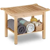 Relaxdays Badezimmer Bank Bambus, Sitzbank Bad, Ablage Badhocker Holz, HxBxT: 45 x 66 x 40 cm, Badezimmermöbel, natur