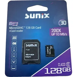 SUNIX Speicherkarte Microcard microSDHC Karte 128gb Class 10 Uhs-i mit Adapter bis zu 200 Mb/s