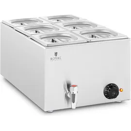 Royal Catering Bain Marie 600 W 6 GN 1/6, Ablasshahn