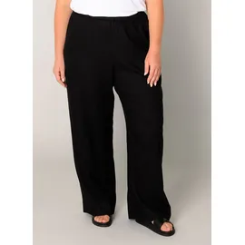 Base Level Curvy "Yula", Damen, Gr. 58/60, N-Gr, schwarz, Web, Obermaterial: 55% Leinen, 45% Viskose, unifarben, loose fit lang, Hosen, Sommerhose, Leinen-Viskose-Mix, mit elastischem Bund