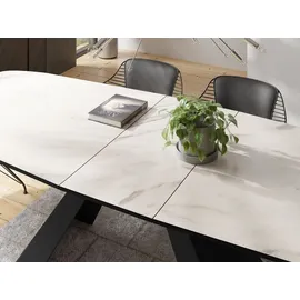 WFL GROUP Esstisch Monte im Modern Stil, Rechteckiger Tisch - Ausziehbar von 160 cm bis 200 cm, Pulverbeschichtete Schwarze Metallbeine - 160 x 80 cm - Weiß... - Weiß