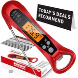 IP67 Wasserdicht Fleischthermometer ±0.5°C Genau Küchenthermometer 1-3s Reaktionszeit Bratenthermometer Einstichthermometer für Braten, Wein, BBQ-Red