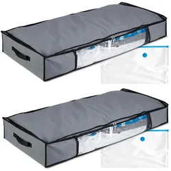 Relaxdays Unterbettkommode Vakuum 2er Set HBT 15x100x45 cm, Kleidung, Bettwäsche, Aufbewahrungstasche Vakuumbeutel, grau