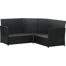 vidaXL 2-tlg Sofagarnitur in L-Form mit Kissen Schwarz Poly Rattan