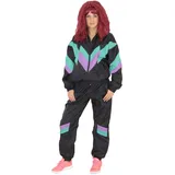 Foxxeo 80er Jahre Kostüm für Damen Premium 80s Trainingsanzug Assianzug Assi – Damen Größe S-XL - Fasching Karneval Anzug, Farbe schwarz-grün-lila, Größe: L