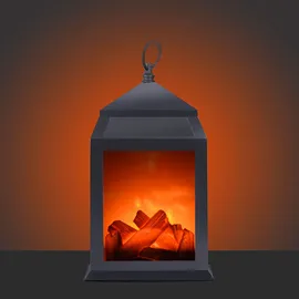 ETC Shop Tischleuchte Wohnzimmerlampe Kamin Dekolampe LED Tischkamin schwarz, Kaminfeuer Batterie, 1x Led 0,6w 45lm 3000K Warmweiß, Lxbxh 30x13,8x15,8 cm