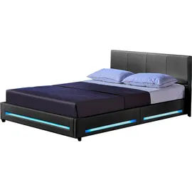 Home Deluxe - LED Bett ASTEROID Dunkelgrau, 90 x 200 cm - inkl. Matratze und Lattenrost I Polsterbett Design Bett inkl. Beleuchtung - Dunkelgrau