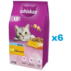 WHISKAS Sterile 6x1.4 kg: Trockenfutter mit Huhn für Katzen nach der Sterilisation