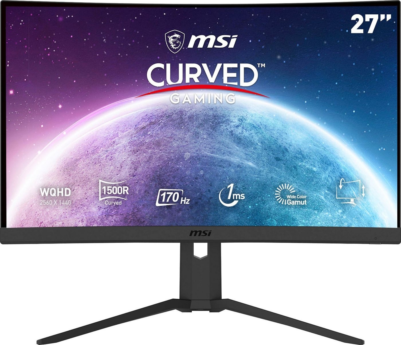 MSI Optix G27CQ4P E2 Curved-Gaming-LED-Monitor (69 cm/27 ", 2560 x 1440 px, WQHD, 1 ms Reaktionszeit, 170 Hz, VA LCD, höhenverstellbar, 3 Jahre Herstellergarantie) schwarz