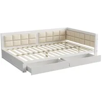 SOFTWEARY Massivholzbett mit Lattenrost und Schubladen, Doppelbett mit Kopfteil,