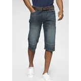 H.I.S. Jeansbermudas "HANTZ", Herren, Gr. 42, N-Gr, blau (dunkelblau, washed), Denim/Jeans, Obermaterial: 75% Baumwolle, 23% Polyester, 2% Elasthan, Abriebeffekte, modisch, normal knieumspielend, Jeans, gerader Beinschnitt, Used-Look mit Abriebeffekten